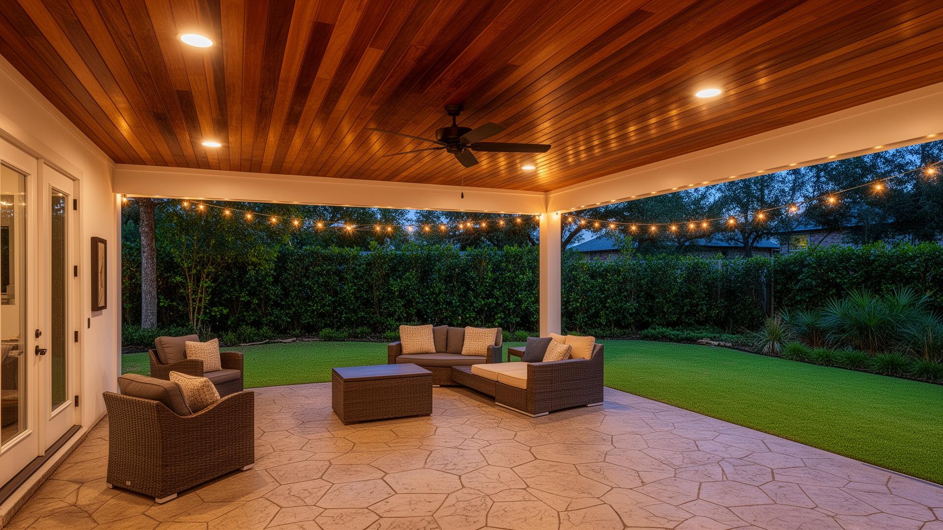Pearland backyard with a custom covered patio and outdoor living space